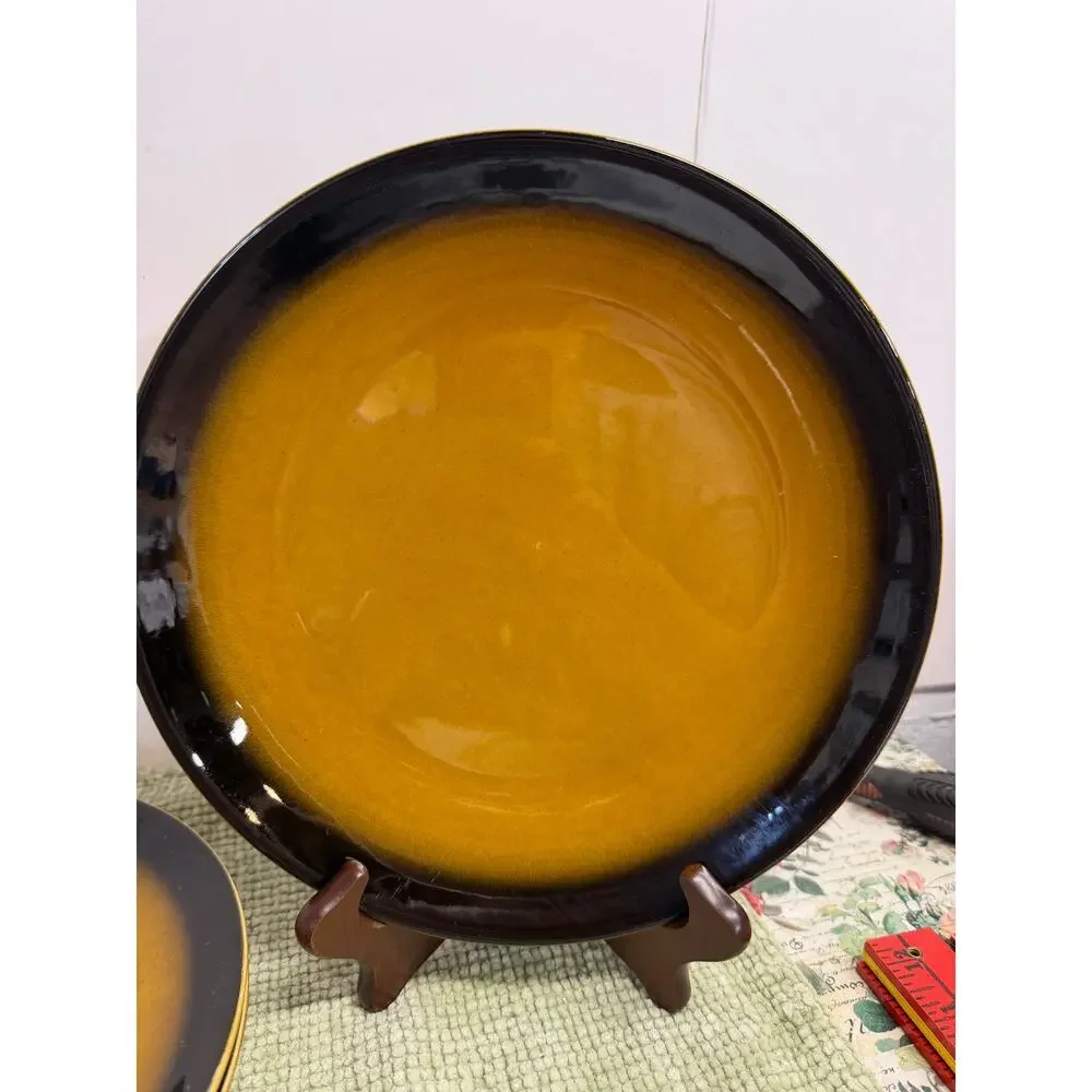 Amber and Black Ceramic Dinner Plates - Set of 4